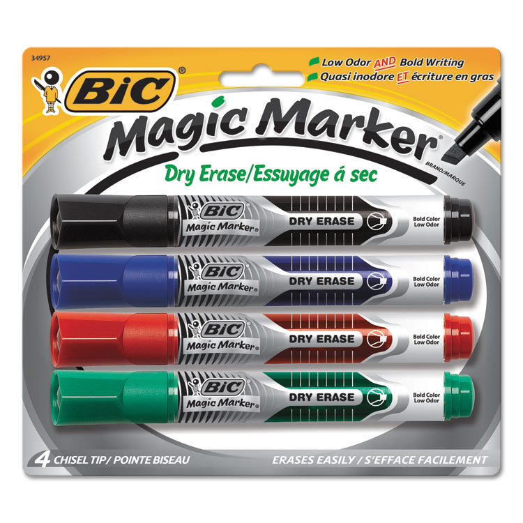 Picture of Low Odor and Bold Writing Dry Erase Marker, Chisel Tip, 4/Pack