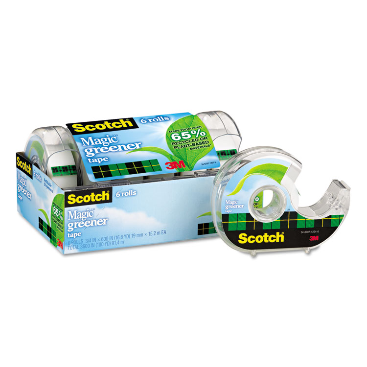 Picture of Magic Greener Tape in Refillable Dispenser, 3/4" x 600", 1" Core, 6/Pack