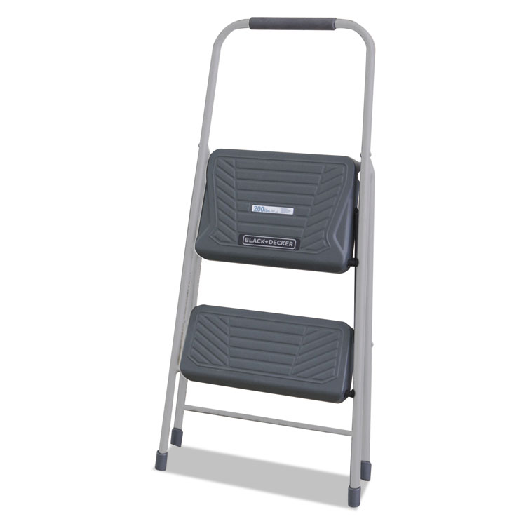 Black and Decker Steel Step Stool, Two-Step, 200 lb Cap, Gray