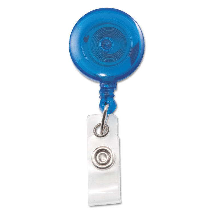 Picture of Translucent Retractable ID Card Reel, 34" Extension, Blue, 12/Pack