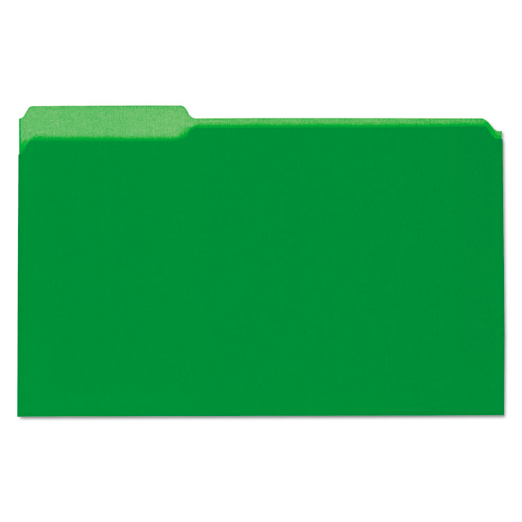 Picture of Recycled Interior File Folders, 1/3 Cut Top Tab, Legal, Green, 100/Box