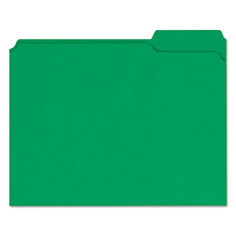 Picture of Colored File Folders, 1/3 Cut Assorted, Two-Ply Top Tab, Letter, Green, 100/Box