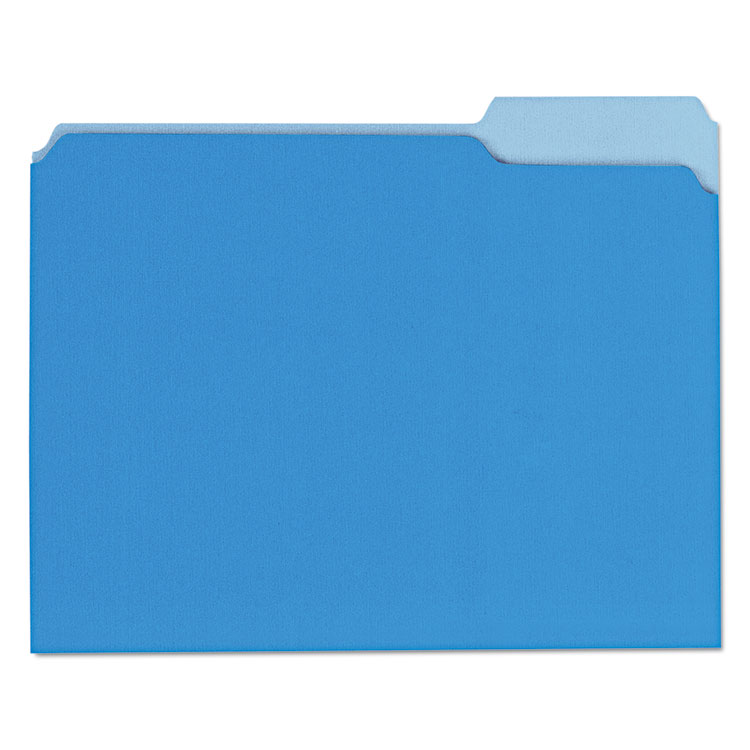 Picture of Recycled Interior File Folders, 1/3 Cut Top Tab, Letter, Blue, 100/Box