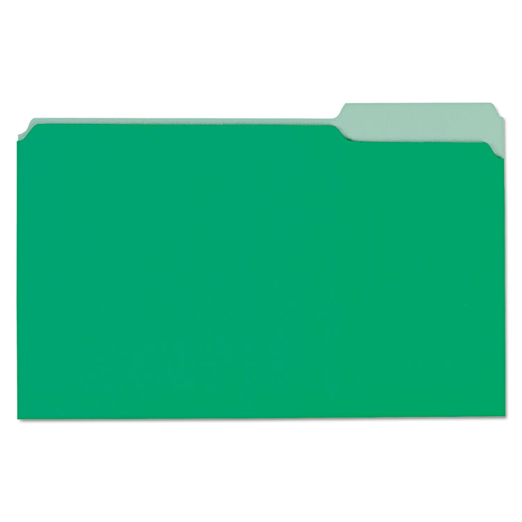 Picture of File Folders, 1/3 Cut One-Ply Tab, Legal, Bright Green/Light Green, 100/Box