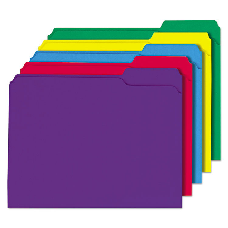 Picture of File Folders, 1/3 Cut Double-Ply Top Tab, Letter, Assorted Colors, 100/Box