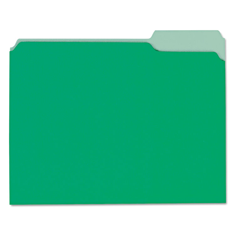 Picture of Recycled Interior File Folders, 1/3 Cut Top Tab, Letter, Green, 100/Box