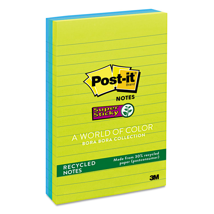 Picture of Recycled Notes in Bora Bora Colors, Lined, 4 x 6, 90-Sheet, 3/Pack