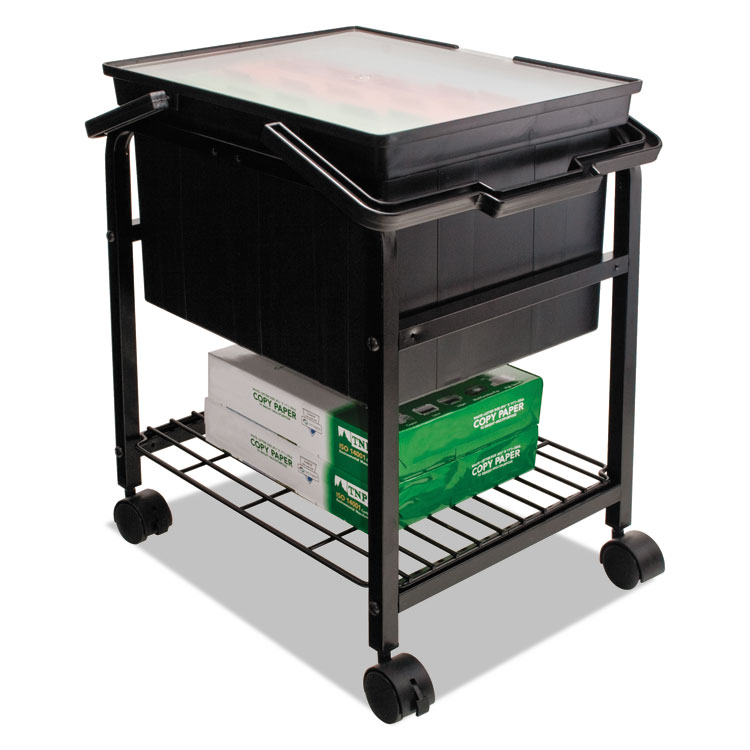 Black 55758 Letter or Legal Size Advantus Folding and Rolling File Cart with Lid 