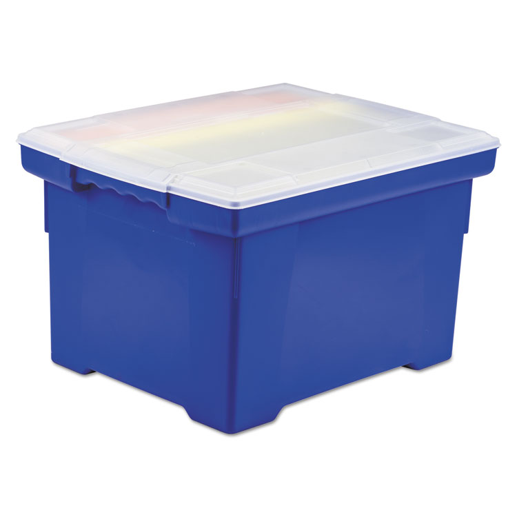 Picture of Plastic File Tote Storage Box, Letter/Legal, Snap-On Lid, Blue/Clear