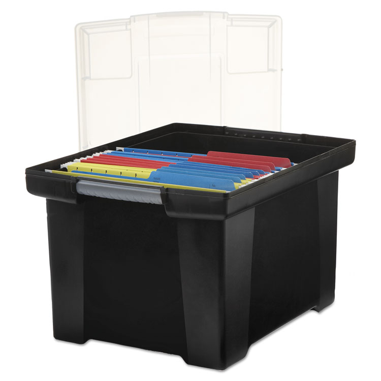 Picture of Plastic File Tote Storage Box, Letter/Legal, Snap-On Lid, Black