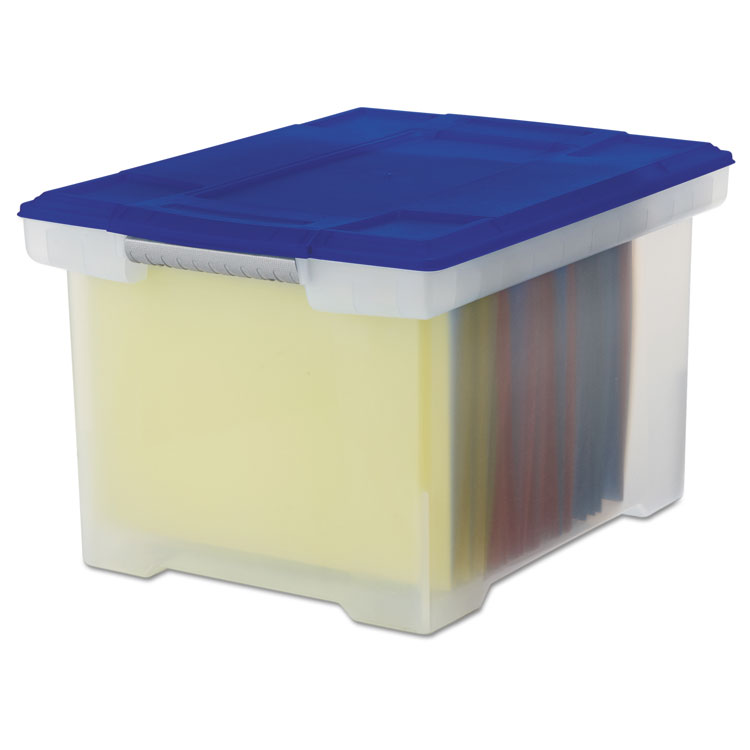 Picture of Plastic File Tote Storage Box, Letter/Legal, Snap-On Lid, Clear/Blue