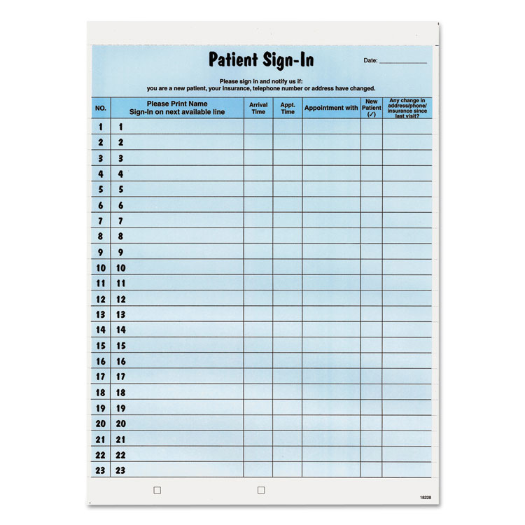 Picture of Patient Sign-In Label Forms, 8 1/2 X 11 5/8, 125 Sheets/pack, Blue
