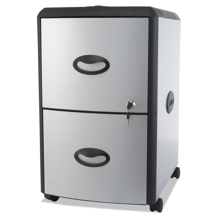 Picture of Two-Drawer Mobile Filing Cabinet, Metal Siding, 19w x 15d x 23h, Silver/Black