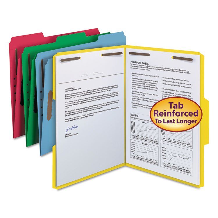 Picture of Folders, Two Fasteners, 1/3 Cut Top Tab, Letter, Assorted, 50/Box