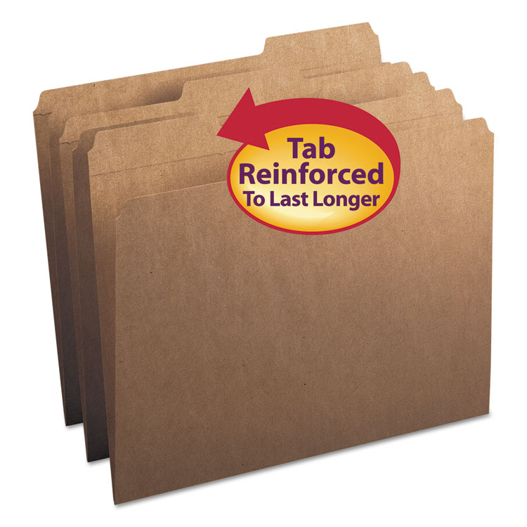 Picture of Kraft File Folders, 1/3 Cut Right, Reinforced Top Tab, Letter, Kraft, 50/Box