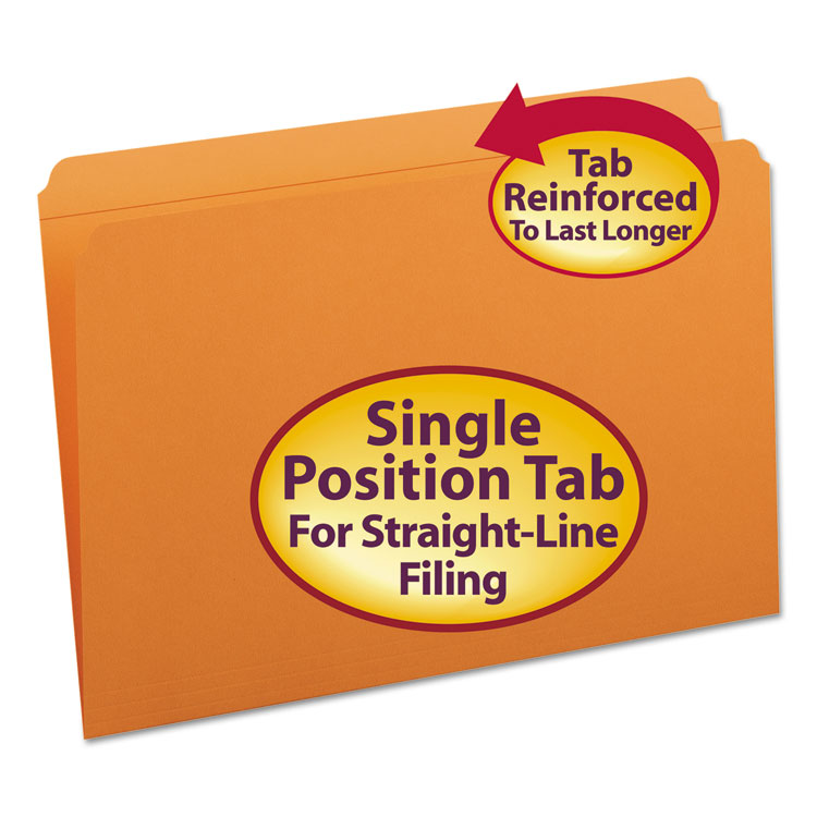 Picture of File Folders, Straight Cut, Reinforced Top Tab, Legal, Orange, 100/Box