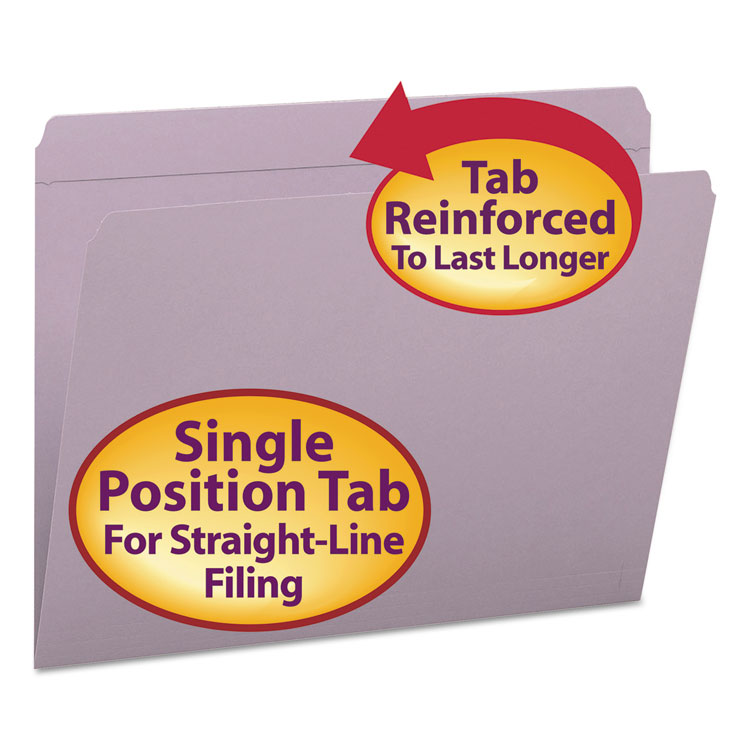 Picture of File Folders, Straight Cut, Reinforced Top Tab, Letter, Lavender, 100/Box