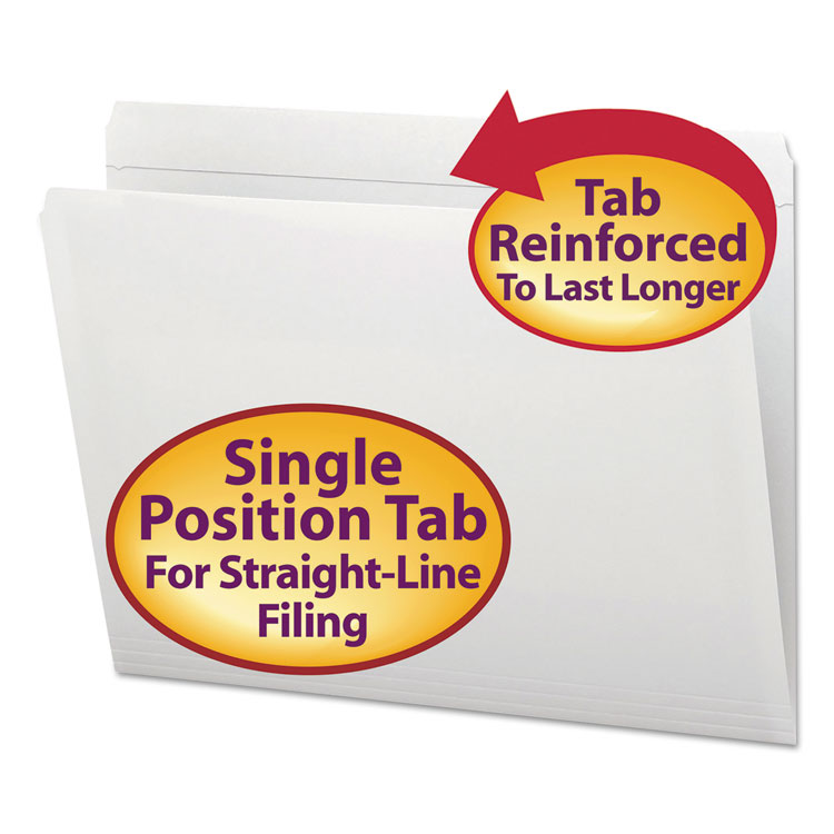 Picture of File Folders, Straight Cut, Reinforced Top Tab, Letter, White, 100/Box