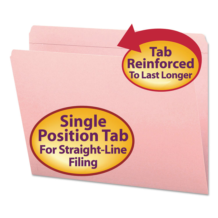 Picture of File Folders, Straight Cut, Reinforced Top Tab, Letter, Pink, 100/Box