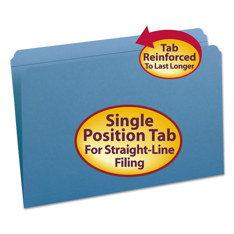 Picture of File Folders, Straight Cut, Reinforced Top Tab, Legal, Blue, 100/Box