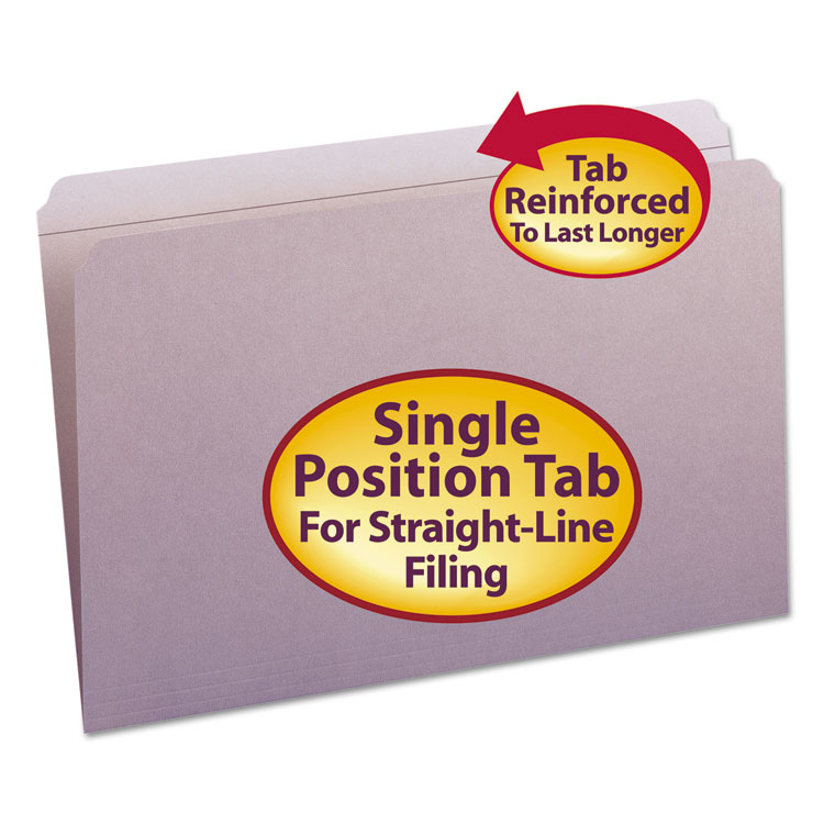 Picture of File Folders, Straight Cut, Reinforced Top Tab, Legal, Lavender, 100/Box