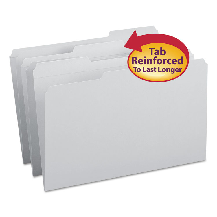 Picture of File Folders, 1/3 Cut, Reinforced Top Tab, Legal, Gray, 100/Box