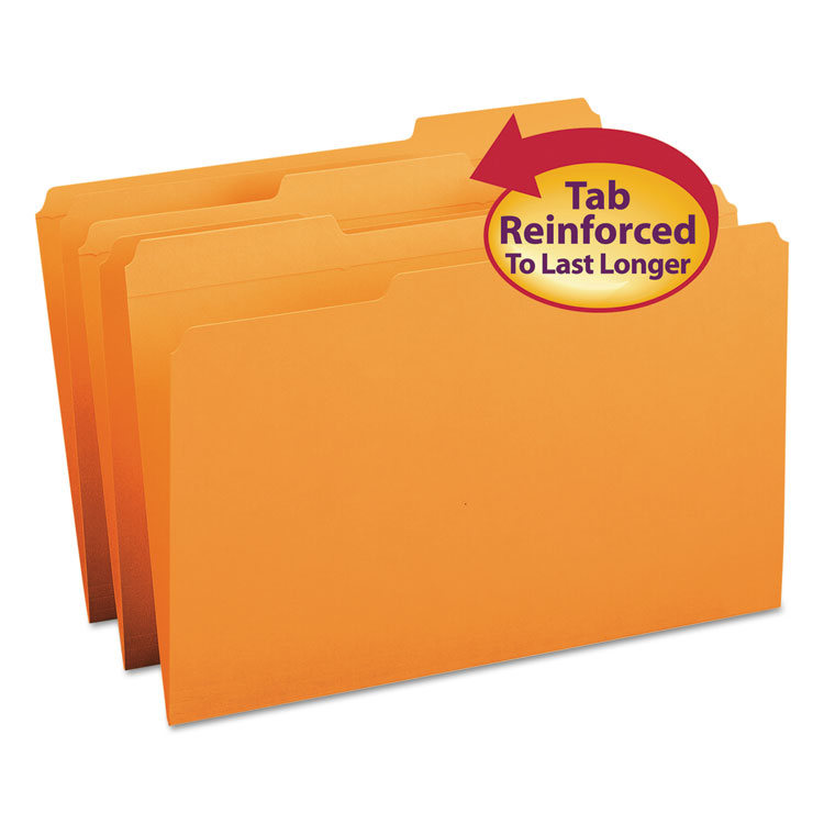 Picture of File Folders, 1/3 Cut, Reinforced Top Tab, Legal, Orange, 100/Box