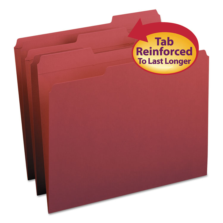 Picture of File Folders, 1/3 Cut, Reinforced Top Tab, Letter, Maroon, 100/Box
