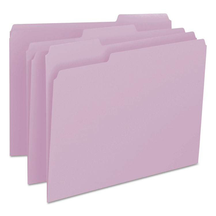 Picture of File Folders, 1/3 Cut Top Tab, Letter, Lavender, 100/Box
