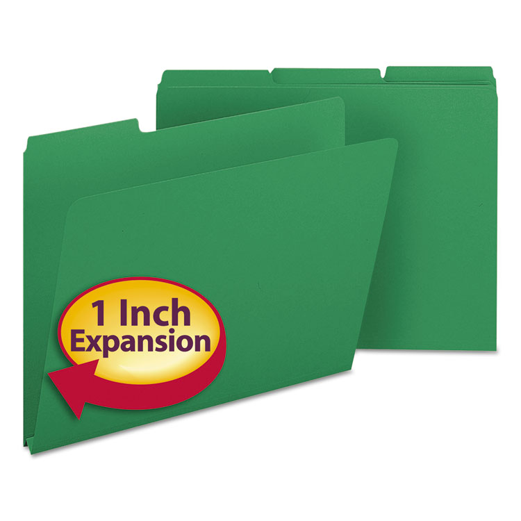 Picture of Recycled Folders, One Inch Expansion, 1/3 Top Tab, Letter, Green, 25/Box