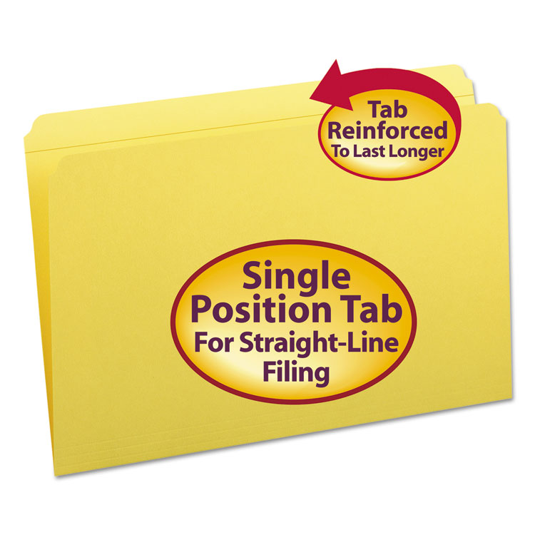 Picture of File Folders, Straight Cut, Reinforced Top Tab, Legal, Yellow, 100/Box