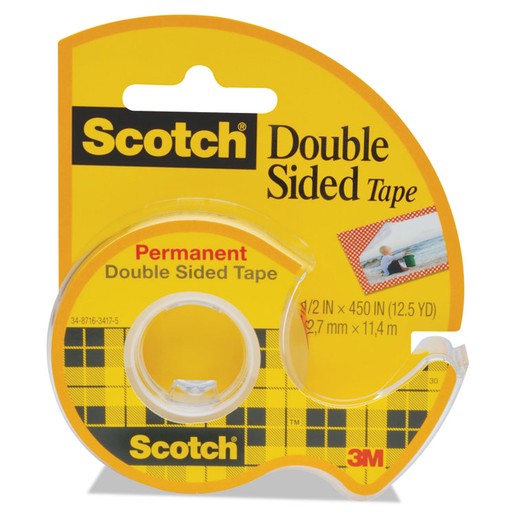 Picture of 665 Double-Sided Permanent Tape w/Hand Dispenser, 1/2" x 450", Clear