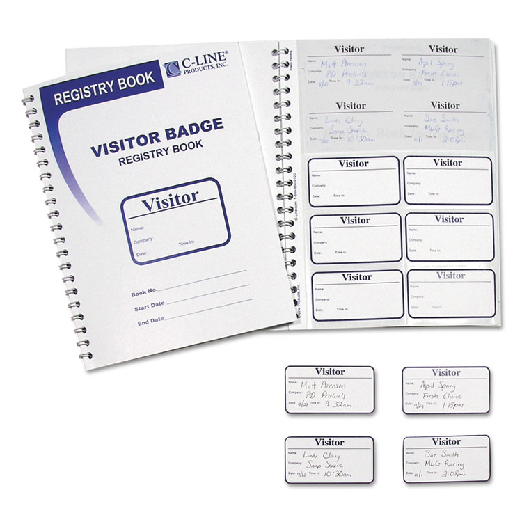 Picture of Visitor Badges with Registry Log, 3 1/2 x 2, White, 150/Box