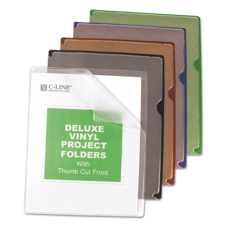 Picture of Deluxe Project Jacket Folders, Letter, Vinyl, Black/Blue/Clear/Green/Red, 35/Box
