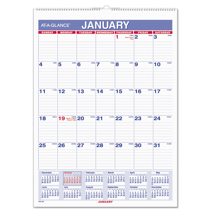 Picture of Monthly Wall Calendar with Ruled Daily Blocks, 8 x 11, White