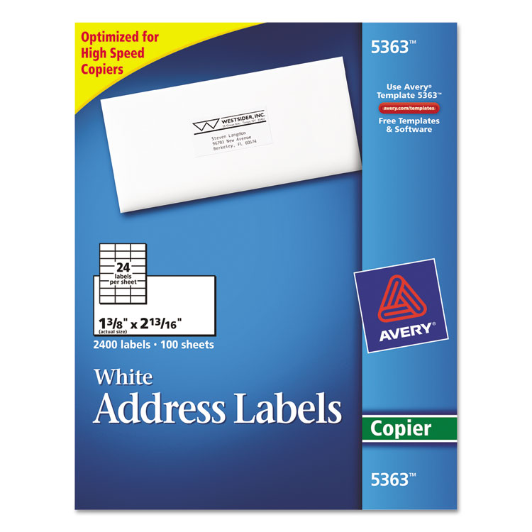 Picture of Copier Address Labels, 1 3/8 x 2 13/16, White, 2400/Box