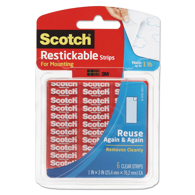 Picture of Restickable Mounting Tabs, 1" x 3", Clear, 6/Pack