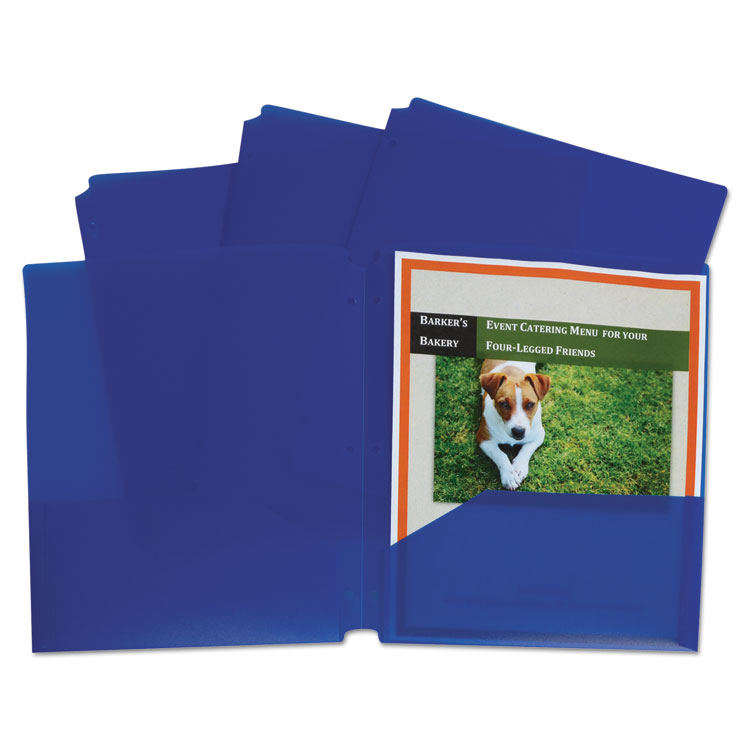 Picture of Two-Pocket Heavyweight Poly Portfolio Folder, 3-Hole Punch, Letter, Blue, 25/Box