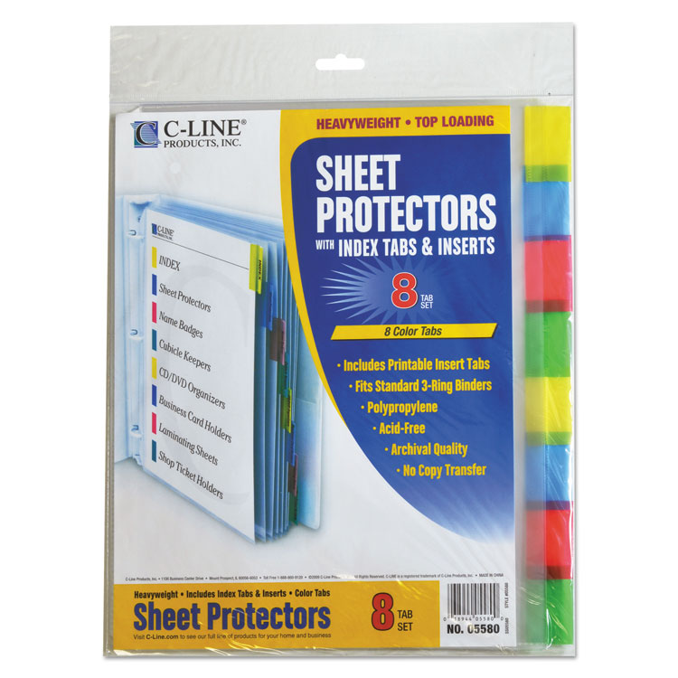 Picture of Sheet Protectors with Index Tabs, Assorted Color Tabs, 2", 11 x 8 1/2, 8/ST
