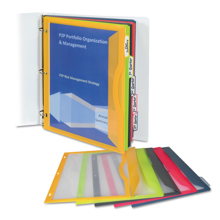 Picture of Binder Pocket With Write-On Index Tabs, 9 11/16 x 11 3/16, Assorted, 5/Set