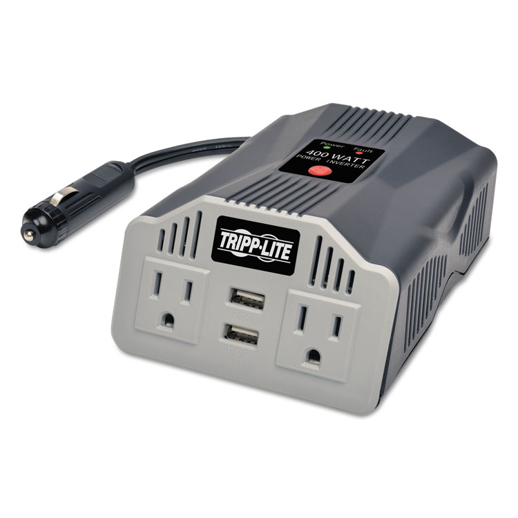 Picture of 400w Ac Inverter With Usb Charging; 2 Outlets, 2 Usb Ports, Silver