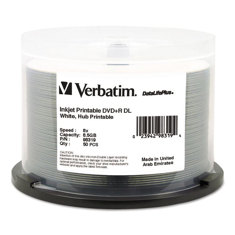 Picture of DVD+R Dual Layer Recordable Disc, 8.5GB, 8X, Printable, Spindle, 50/Pk