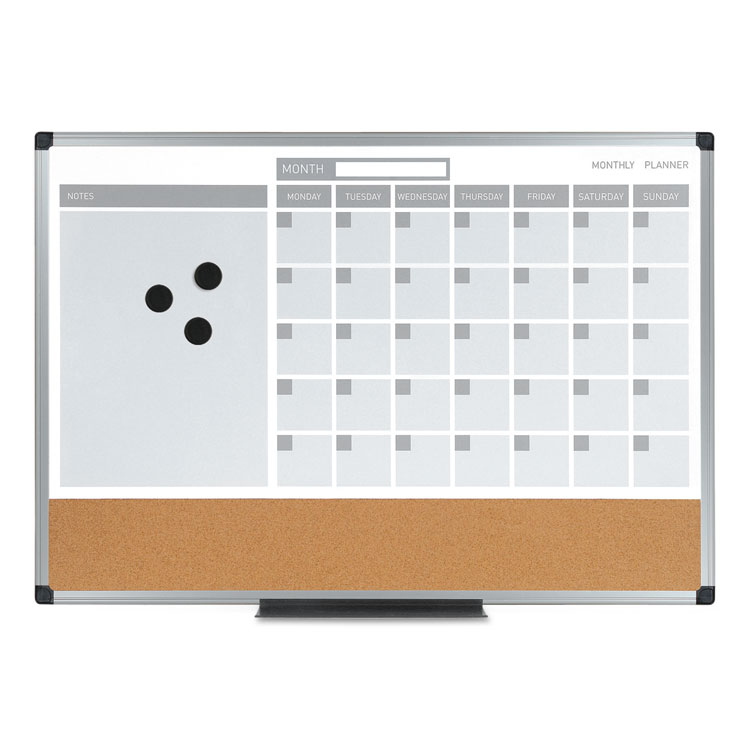 Picture of 3-In-1 Calendar Planner Dry Erase Board, 36 X 24, Silver Frame