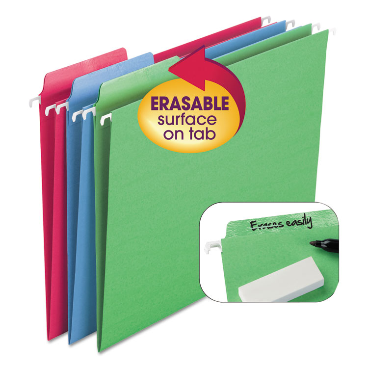 Picture of Erasable FasTab Hanging Folders, 1/3-Cut, Letter, 11 Point St, Assorted, 18/Box