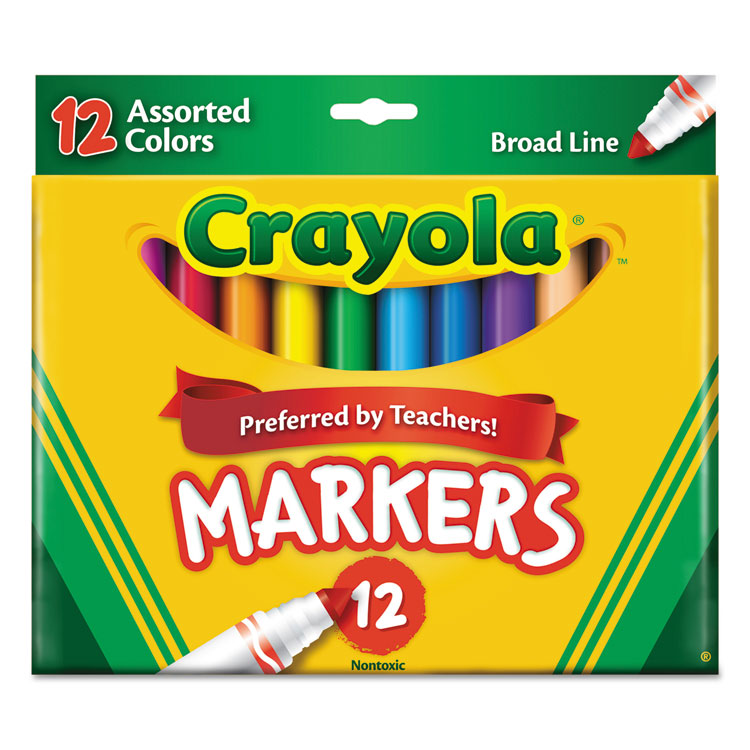 Picture of Non-Washable Markers, Broad Point, Assorted Colors, 12/Set