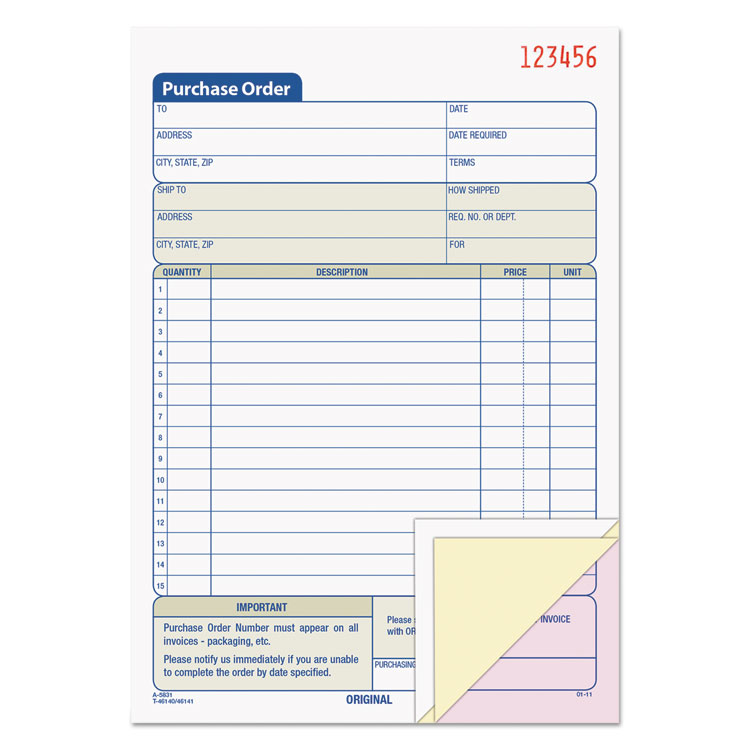 Picture of Purchase Order Book, 5 9/16 x 8 7/16, Three-Part Carbonless, 50 Sets/Book