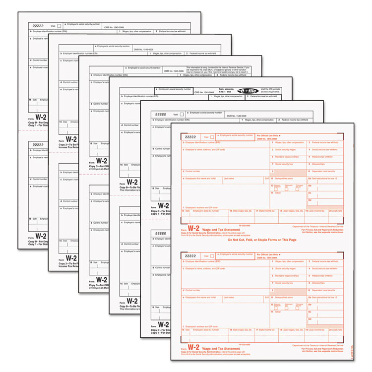 Picture of W-2 Tax Forms, 6-Part, 5 1/2 x 8 1/2, Inkjet/Laser, 50 W-2s & 1 W-3