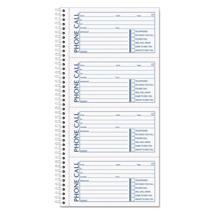 Picture of Spiralbound Message Book, 2 3/4 x 5, Carbonless Duplicate, 600-Set Book