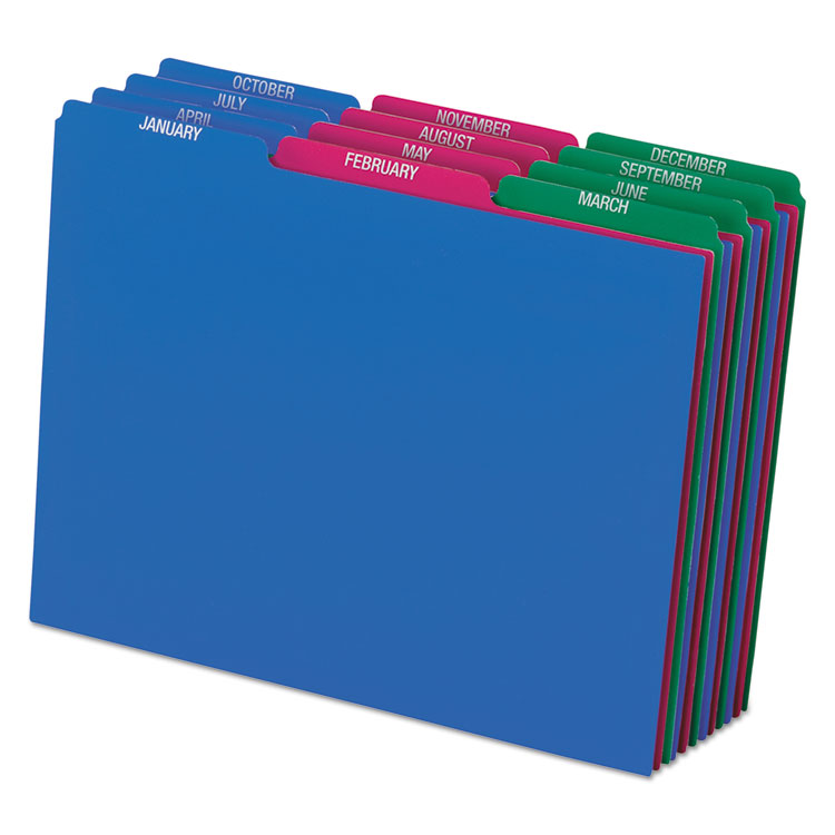 Picture of Top Tab File Guides, Monthly/Jan-Dec, 1/3 Tab, Polypropylene, Letter, 12/Set
