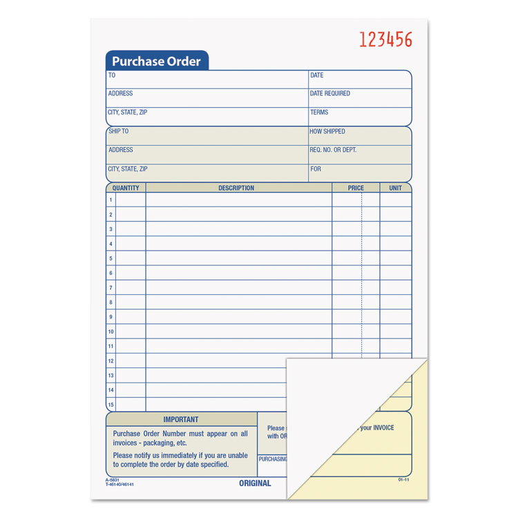Picture of Purchase Order Book, 5 9/16 x 8 7/16, Two-Part Carbonless, 50 Sets/Book